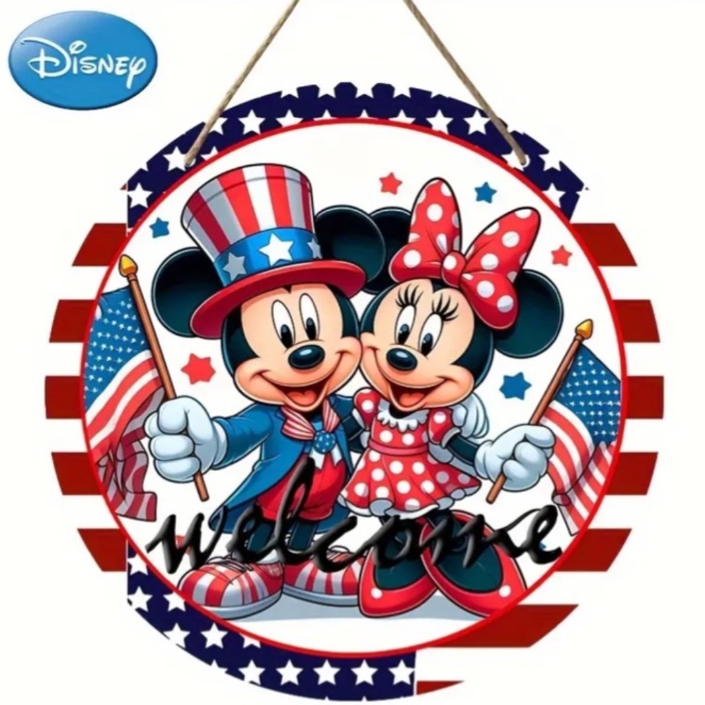 NWT! Disney Mickey Mouse and Minnie Mouse 4th of July Patriotic Welcome Sign!